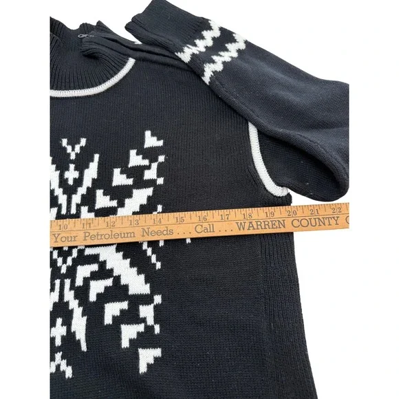 T by Talbots Womens Black Snowflake Fair Isle Mock Neck Zip Sweater Size S - Picture 7 of 14